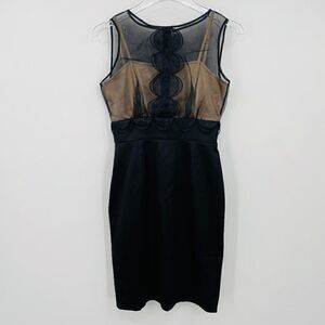 Max and Cleo Size 2 Black & Nude Mesh Sleeveless Cocktail Mini Sheath Dress